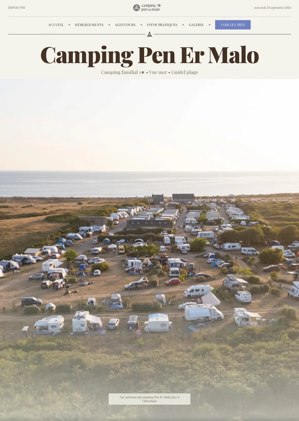 Page d’accueil du nouveau site du camping Pen Er Malo